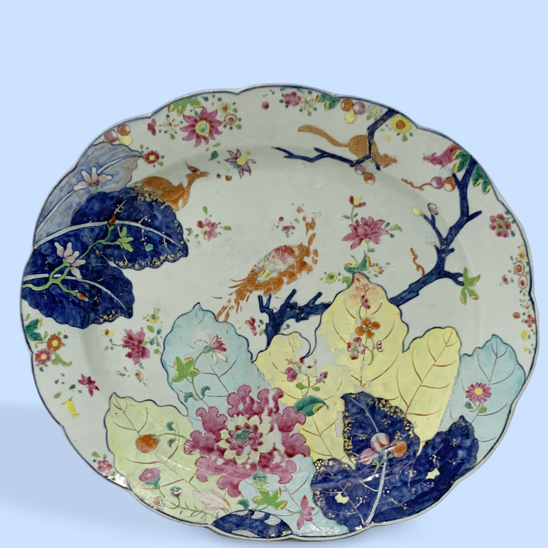 Large Chinese Famille Rose Export Charger, “ Tobacco Leaf” Pattern, 18th century