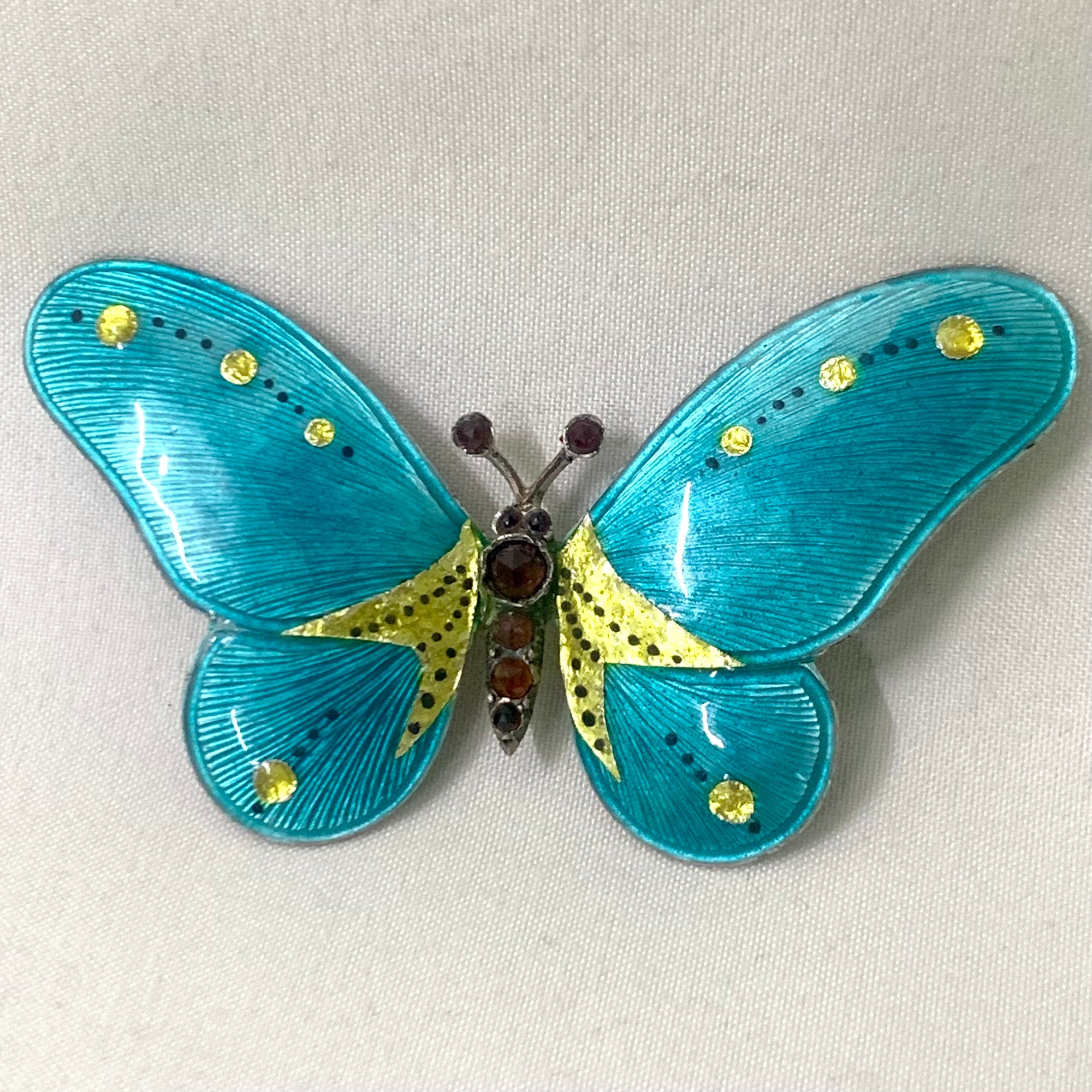 Silver Enamel and Garnet Butterfly Brooch, 7.5cm