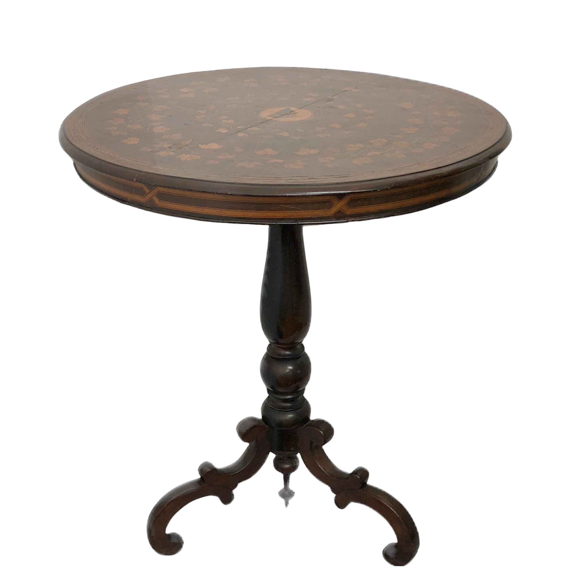 Antique French Mahogany Marquetry Tripod Tilt-top Table, 19th Century.
