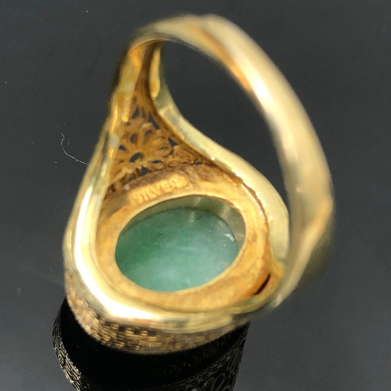 Chinese Filigree Silver Gilt Jadeite Ring