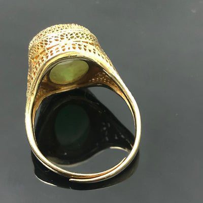 Chinese Filigree Silver Gilt Jadeite Ring