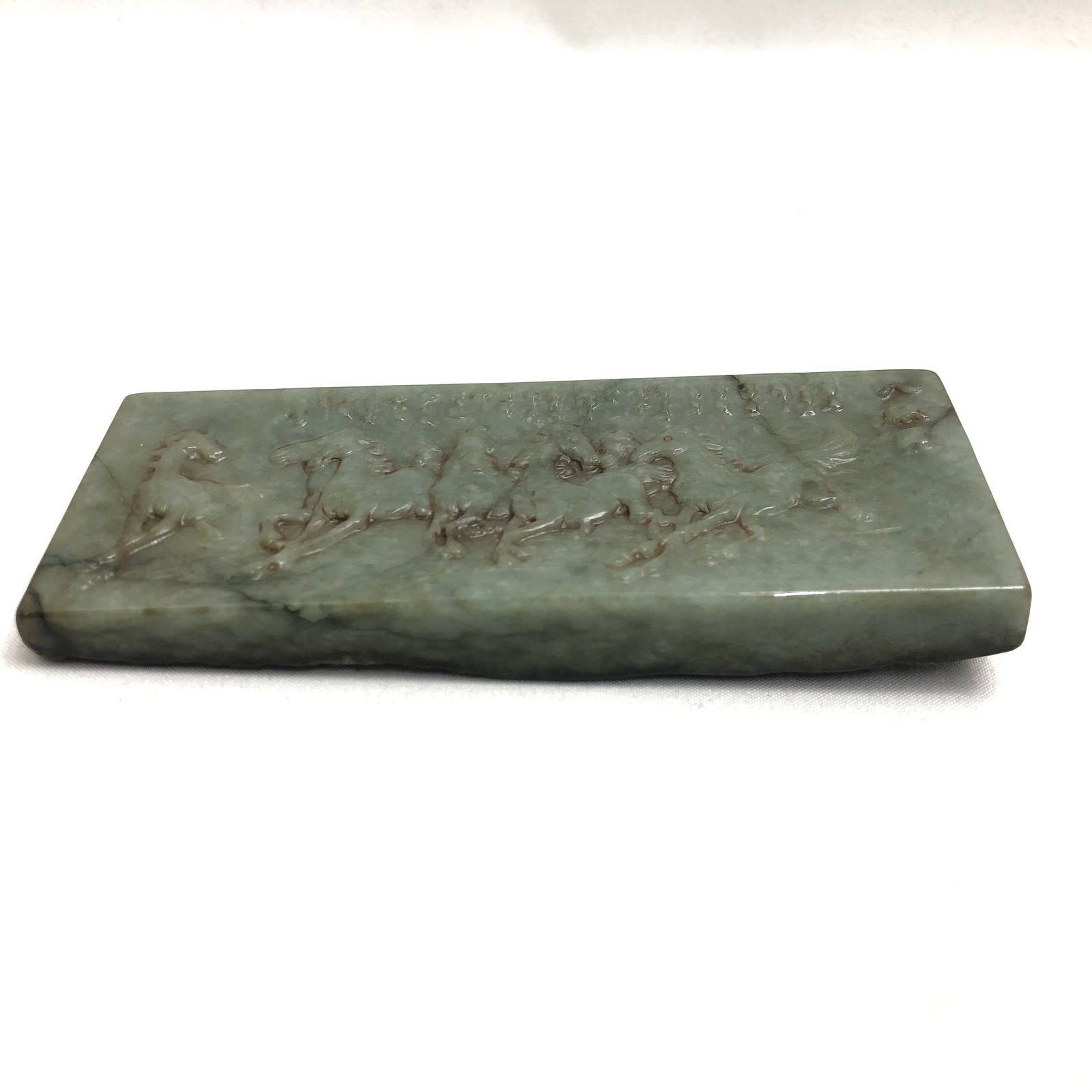 Chinese Scroll Weight, Carved Jade Panel of Eight Horses.玉镇纸