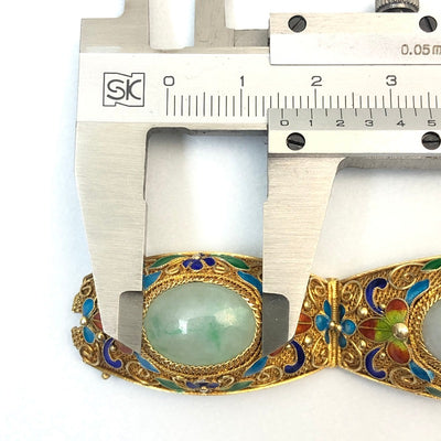Chinese Antique Filigree Enamelled Silver Gilt Jadeite Bracelet, 5 Links