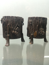Japanese bronze miniature pots, (pair) signed: Somin