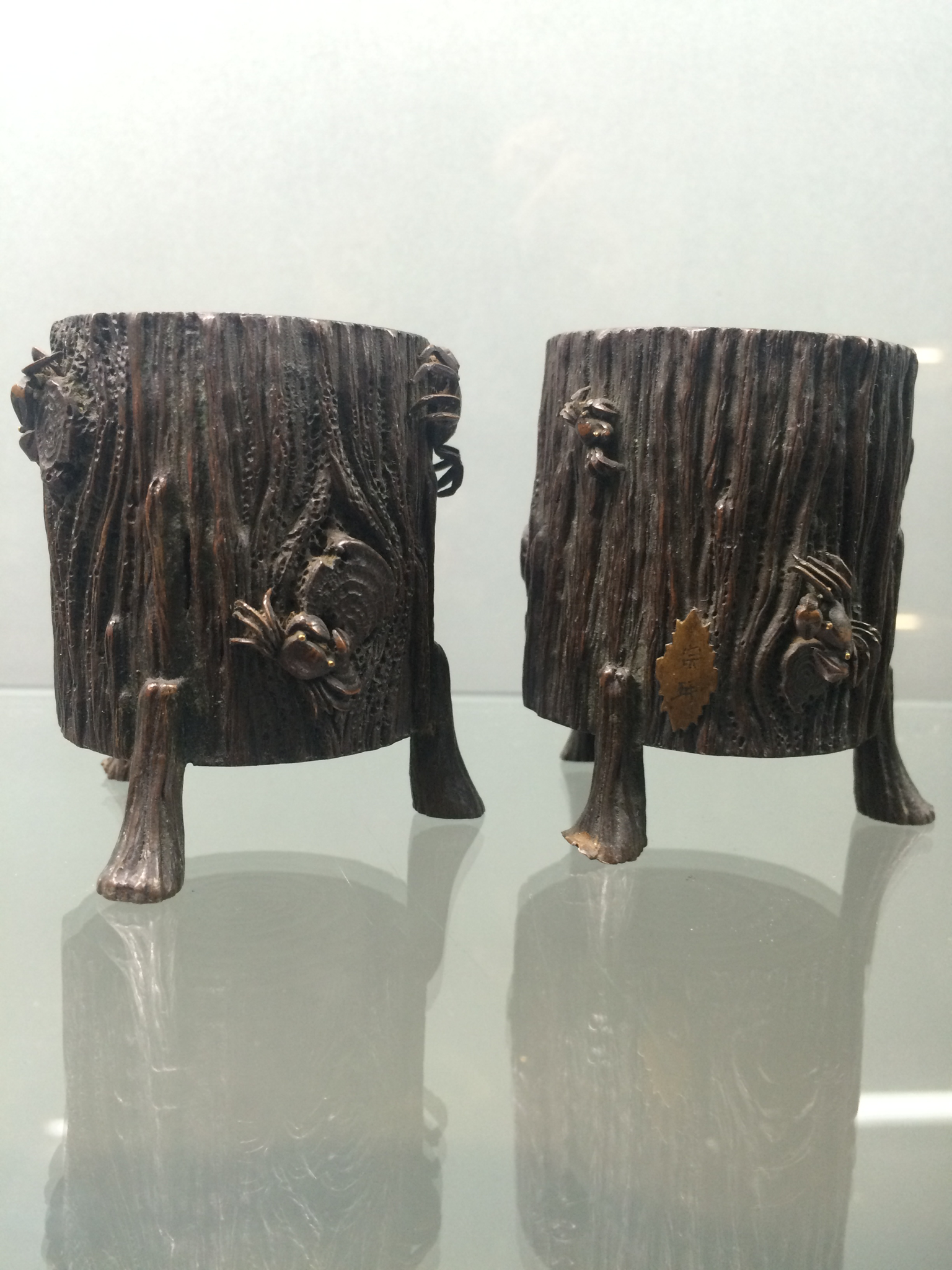 Japanese bronze miniature pots, (pair) signed: Somin