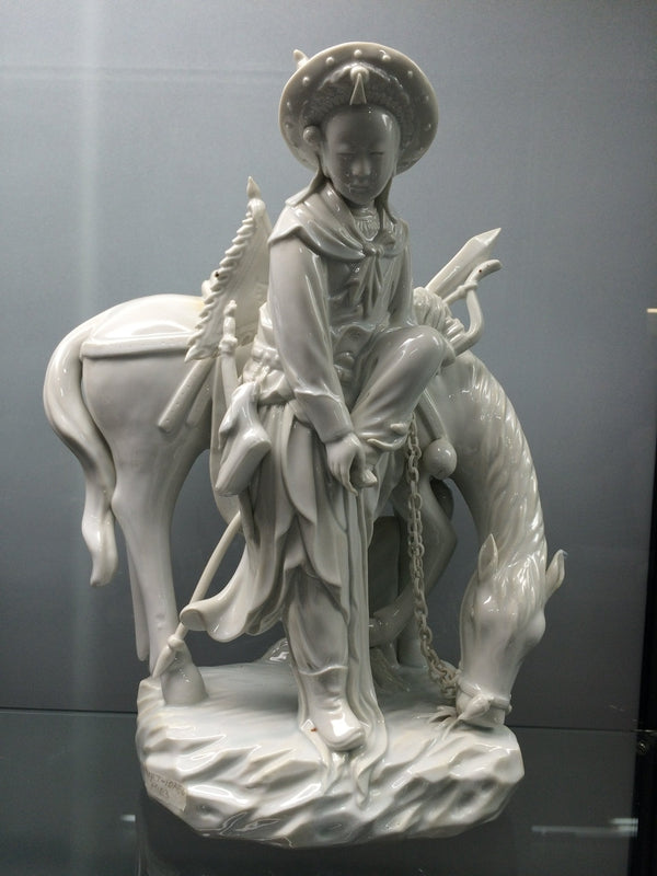 Chinese blanc de chine figure of Mulan and horse, early 20th century