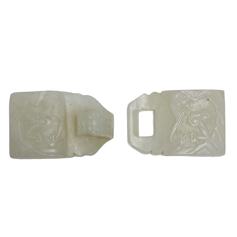 Chinese white Jade Belt Buckle, Ching Dynasty, L 9cm