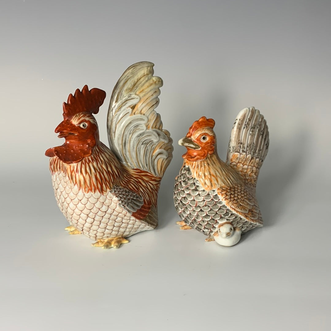 Japanese Kutani Rooster & Hen - Meiji Period