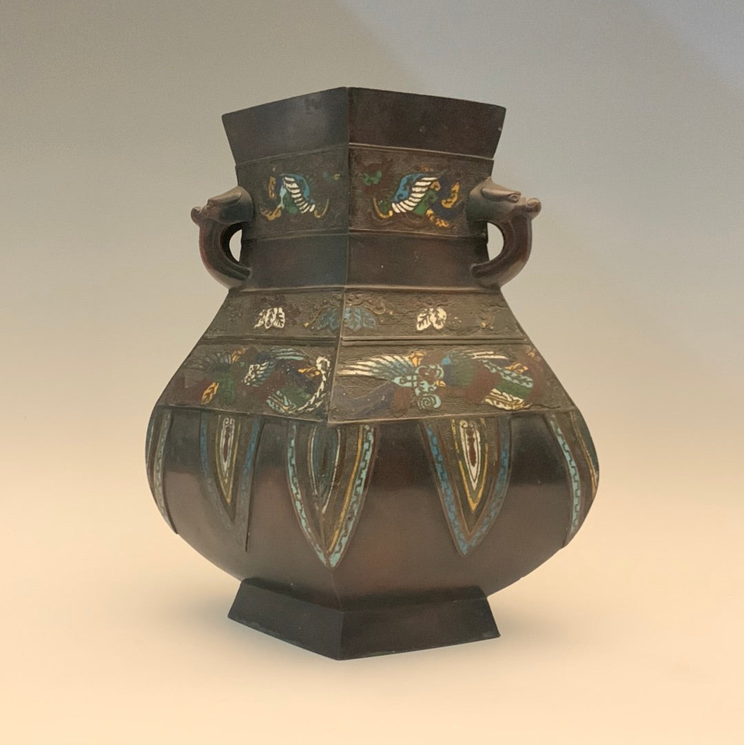 Japanese Champleve Bronze Vase - Meiji Period
