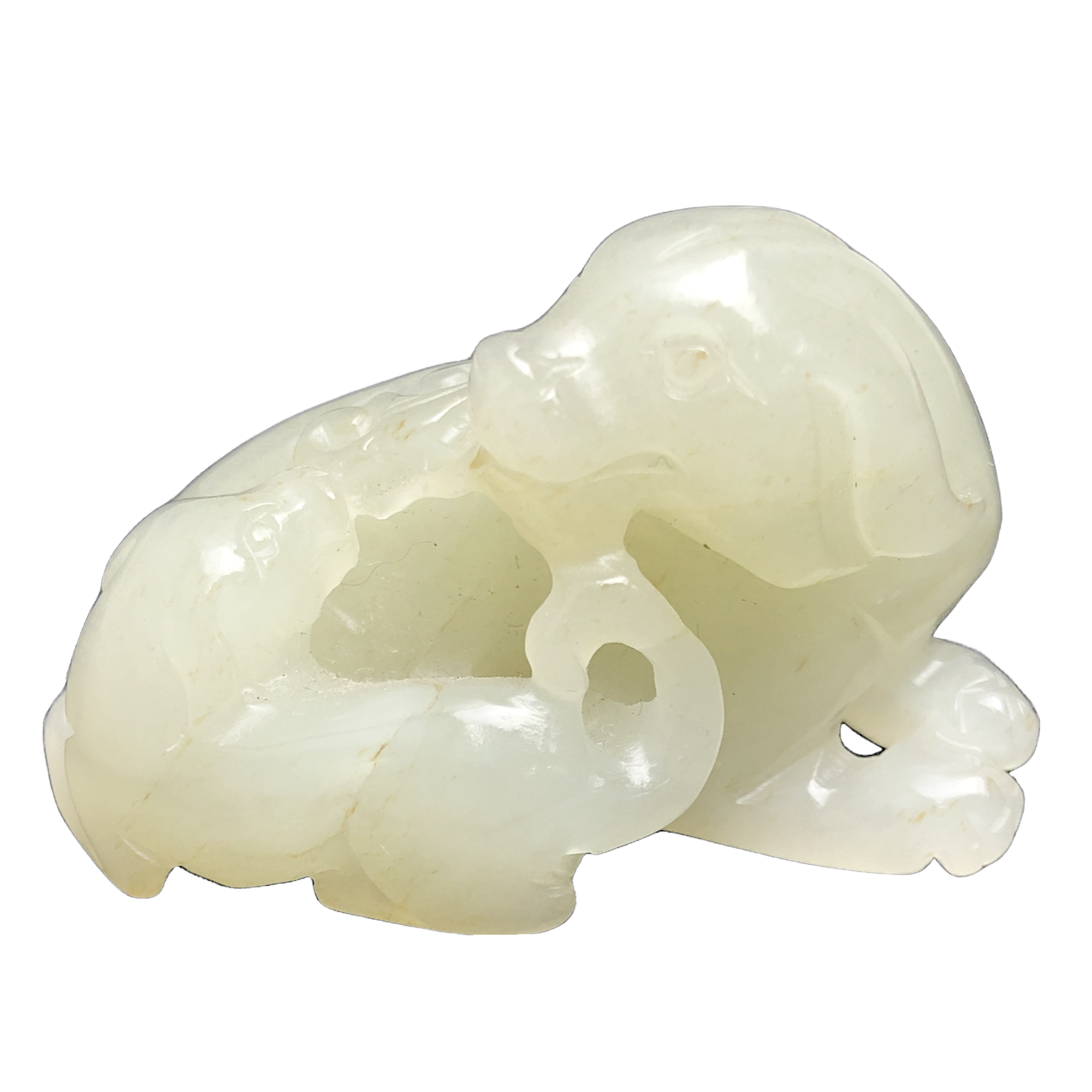 Chinese White Jade Carving of Two Badgers, Ching Dynasty, L:5cm