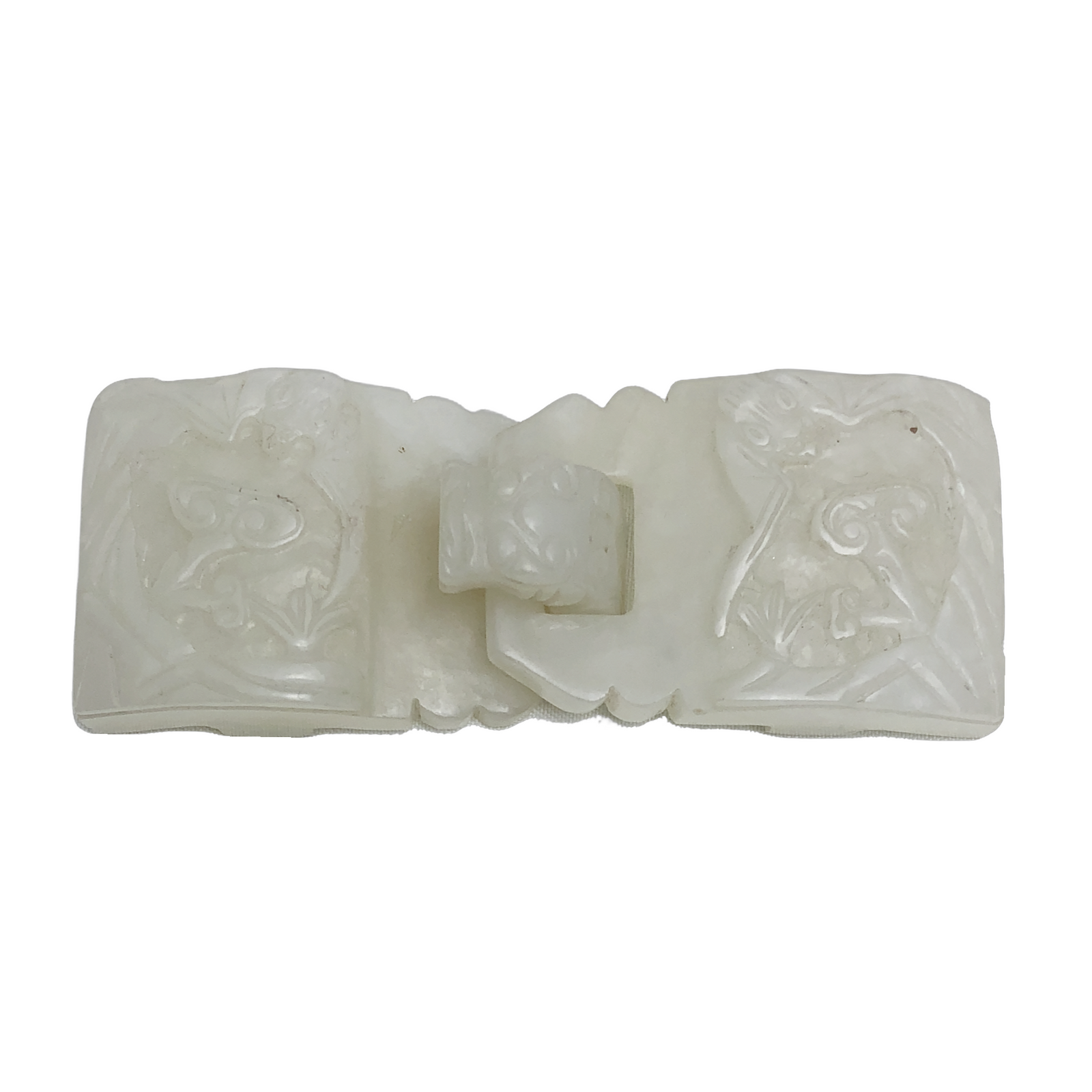 Chinese white Jade Belt Buckle, Ching Dynasty, L 9cm