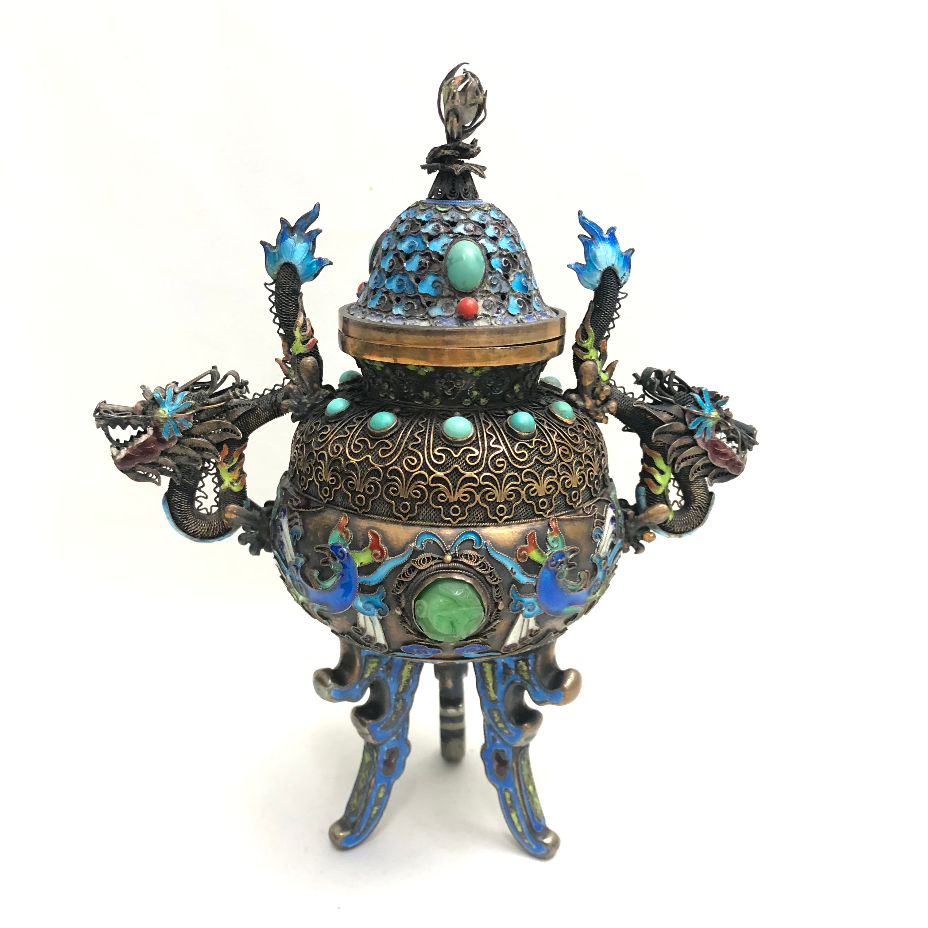 Chinese Silver Filigree Gilt And Enamelled Incense Burner 银胎鎏金掐丝珐琅香炉