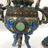 Chinese Silver Filigree Gilt And Enamelled Tripod Incense Burner, With Inlaid Semi Precious Stones, 19cm High, 19th Century, Good Condition With Minor Age Wear.