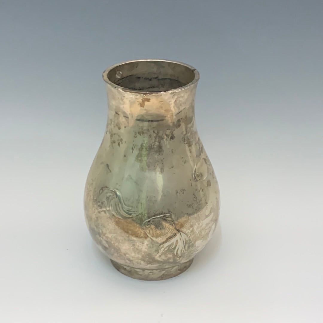 日本银质青铜鎏金花瓶 - 明治时期