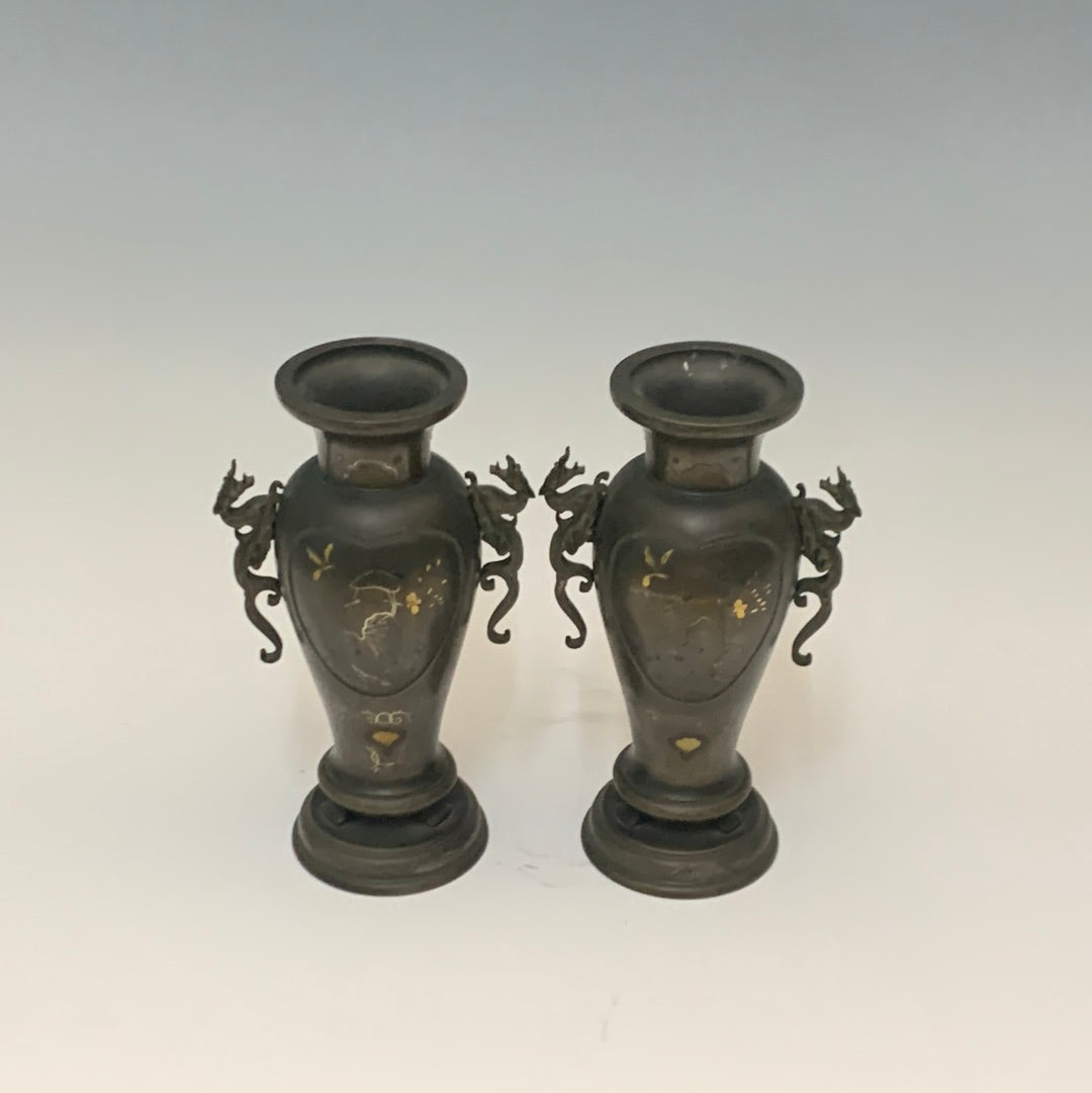 PR Japanese Bronze Inlaid With Gold, Silver, Copper - Meiji Period