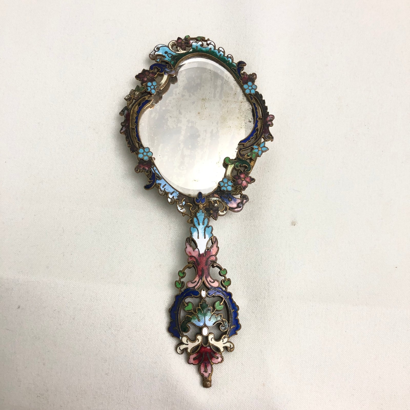 Antique French Gilt Champleve Hand Mirror