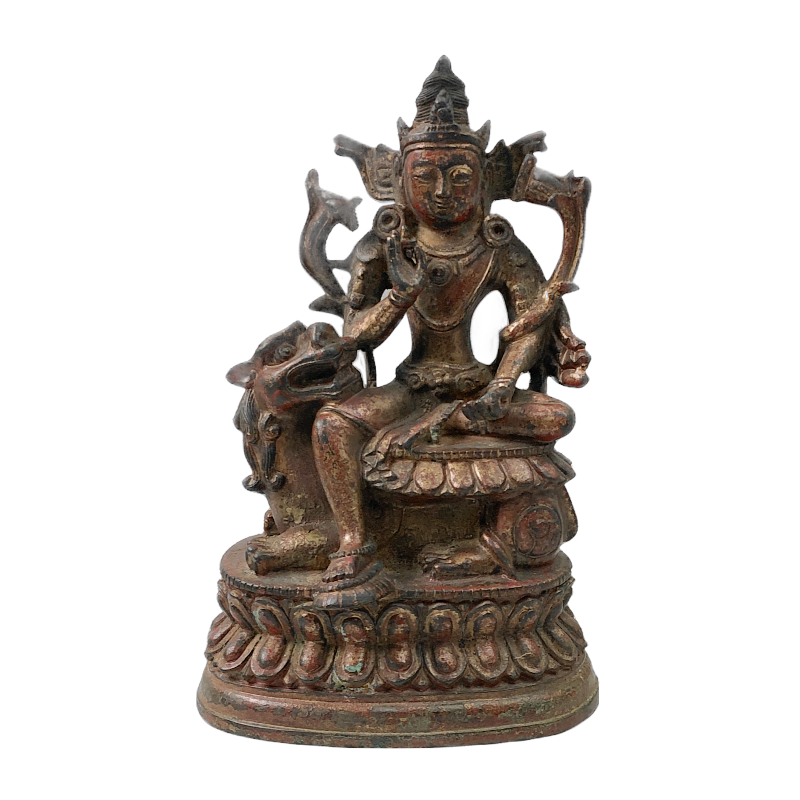 Chinese Ming Style Gilt and Lacquered Bronze Guanyin on Lion, 20th Century