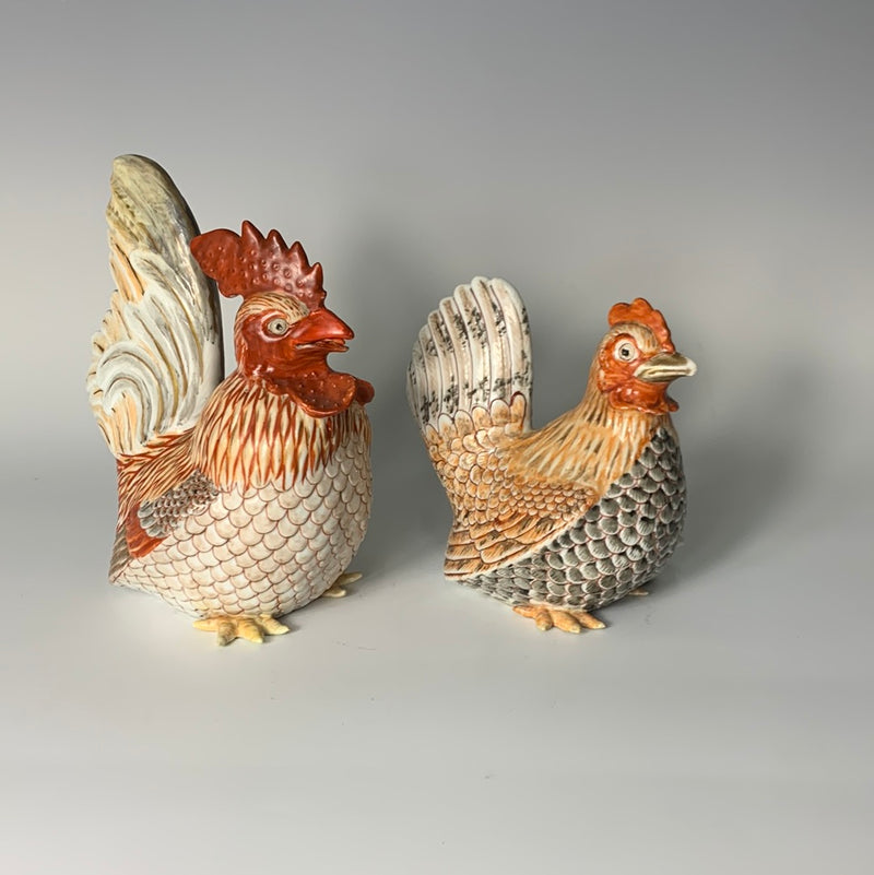 日本九谷公鸡和母鸡 - 明治时期